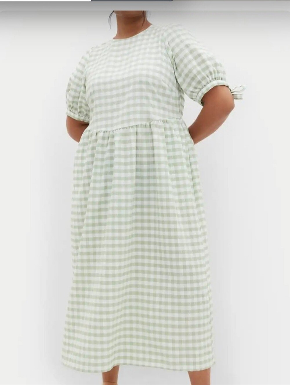 Sage‎ Green Gingham Maxi Cottagecore Prairie Puff Sleeve Size S-XL Oversized